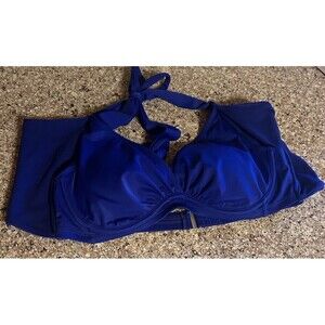 Athleta‎ Swimsuit Top Size 36 B/C Halter Blue Beach Bikini Top Preppy